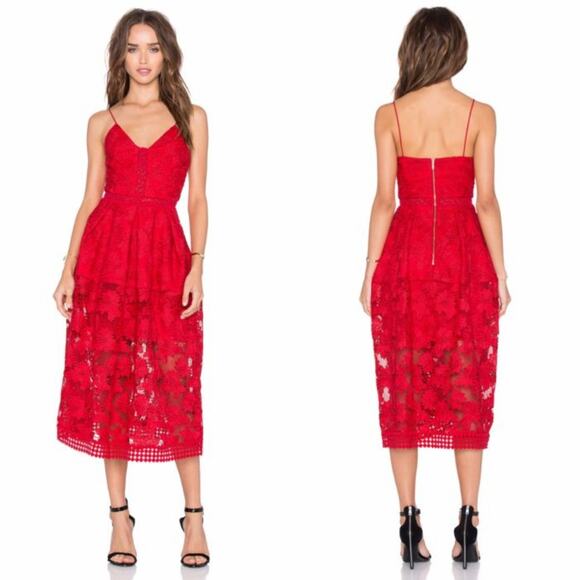 NICHOLAS Rouleau Red Lace Sleeveless V-Neck Midi Dress Size 6 Women's Preowned - Picture 3 of 13